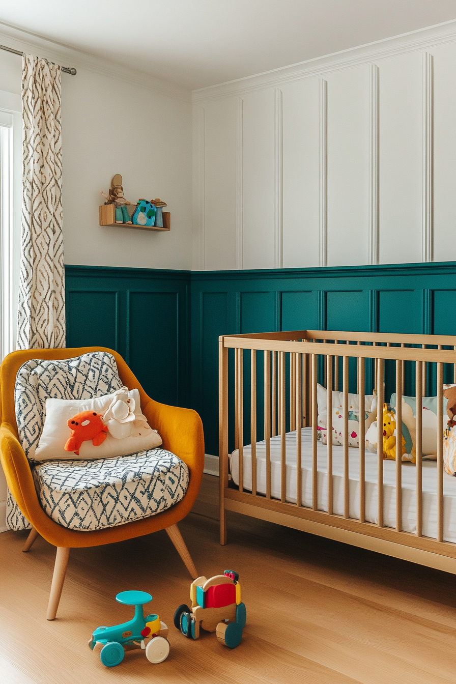 Bold Painted Wainscoting Panels for Baby Room