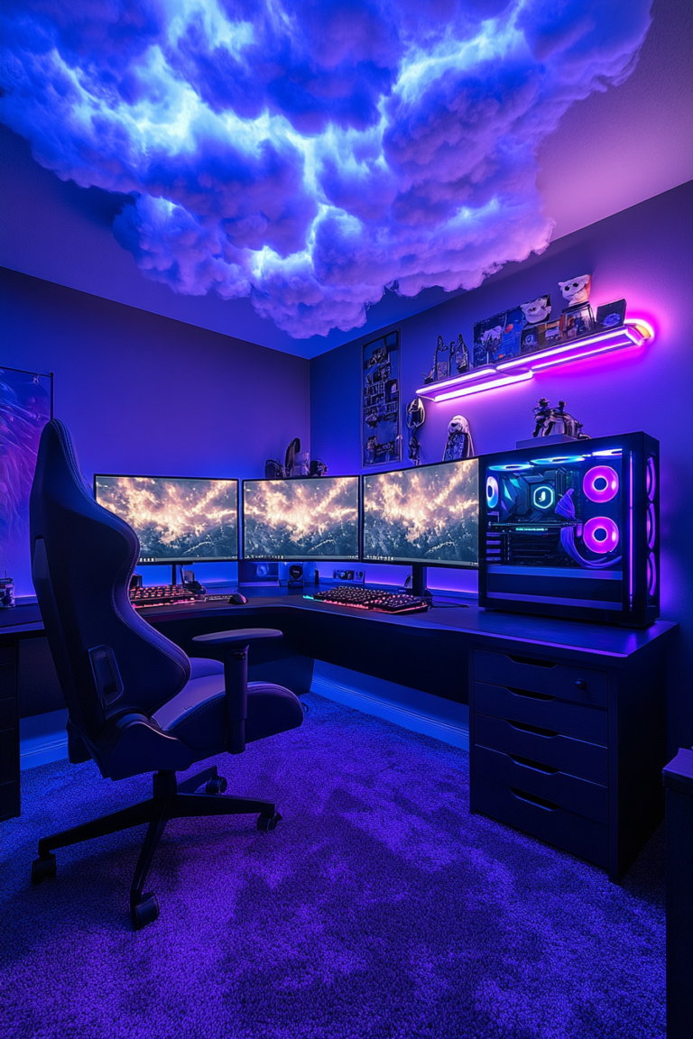 Cosmic Cloud Ceiling Gaming Room with RGB Glow