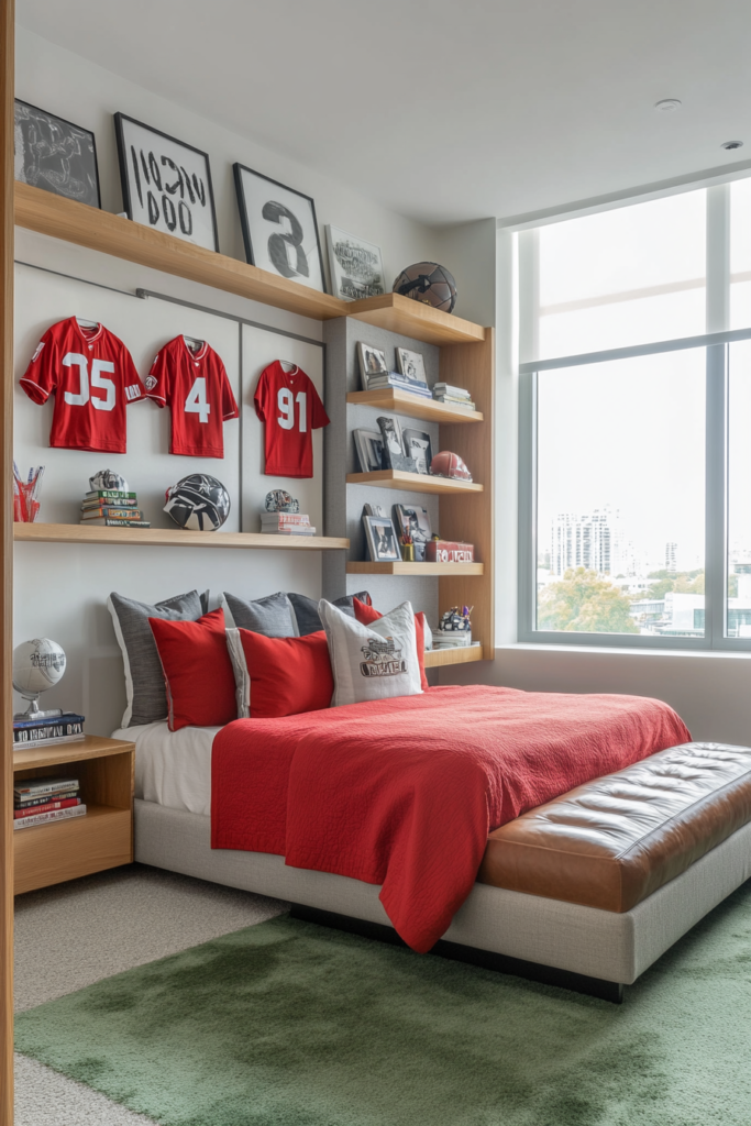 Upscale Sports-Themed Red Room Ideas for Boys
