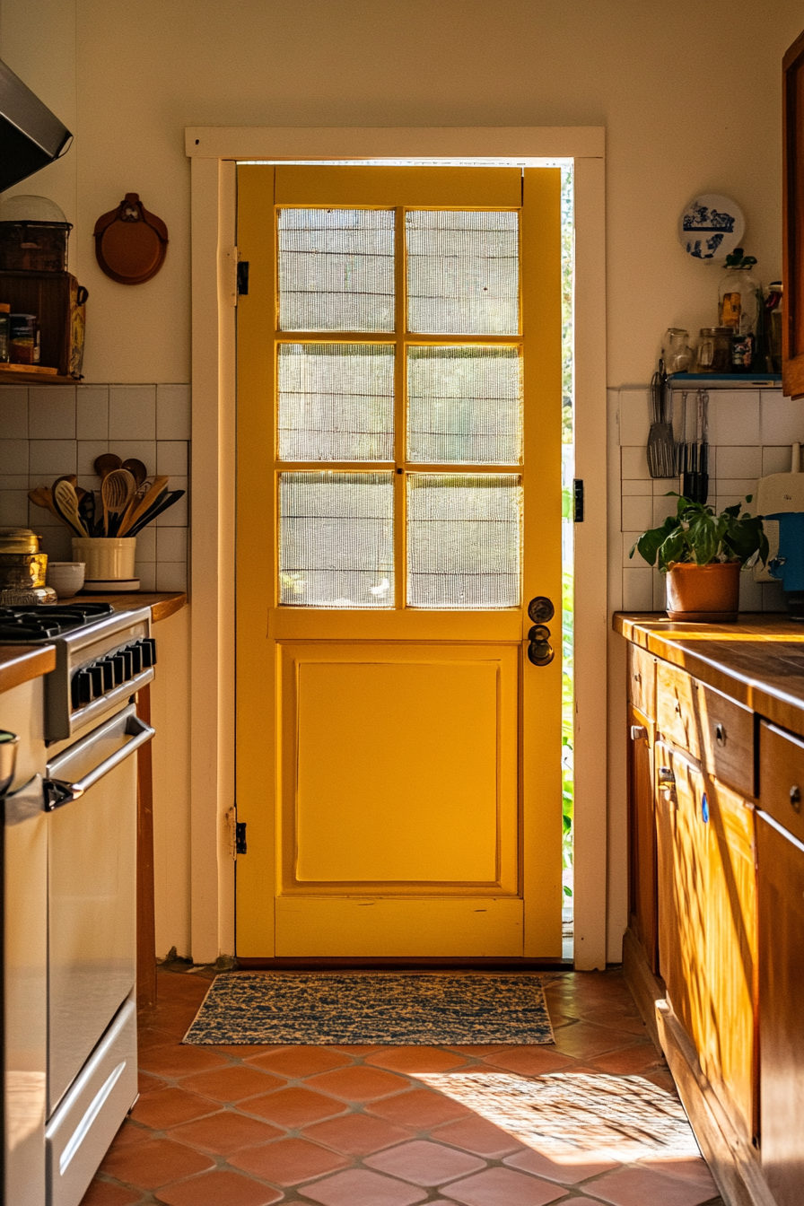 Breezy Farmhouse Screen Pantry Door in a Sunny Kitchen