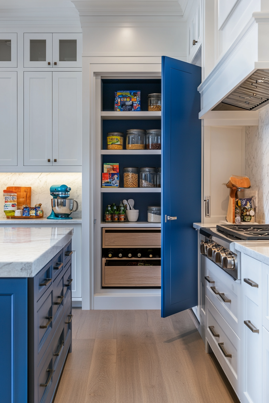 Hidden Cobalt-Blue Interior Pantry Door Surprise