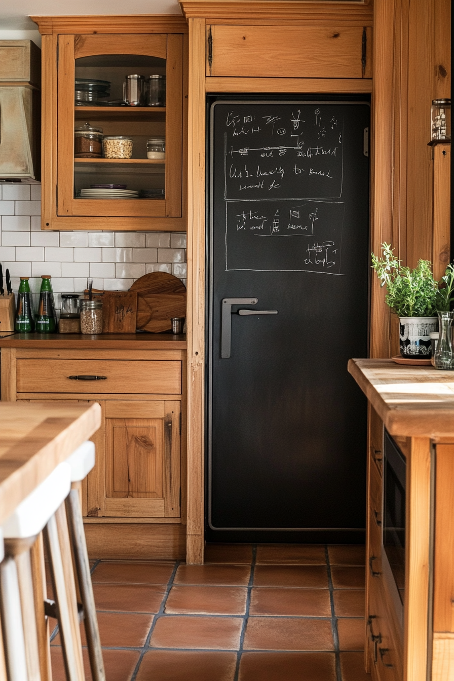 : Chalkboard Command-Center Pantry Door in a Cozy Kitchen