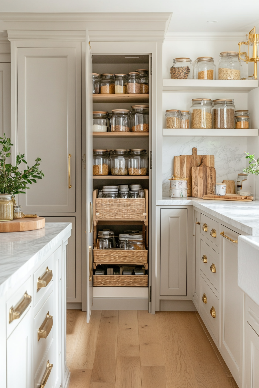 Space-Saving Bifold Pantry Door in a Cream Kitchen