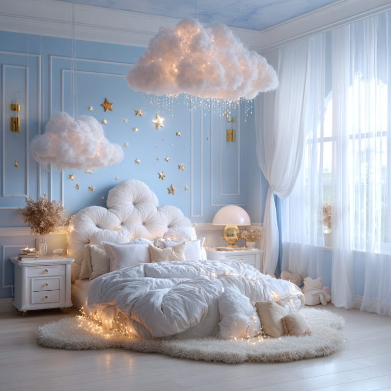 Dreamy Cloud Themed Bedroom with Sky Blue Walls