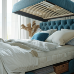 Dusty-Blue Lift Bed with Calm Coastal Ambiance