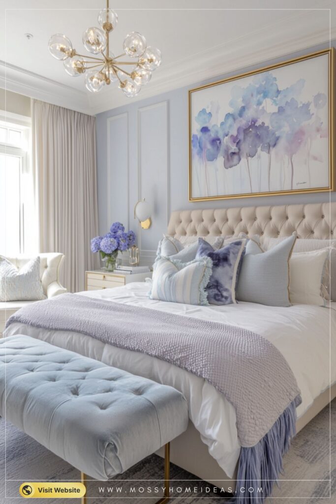 Dreamy Luxury Bedroom Soft Blue Cream Elegant Hotel Suite