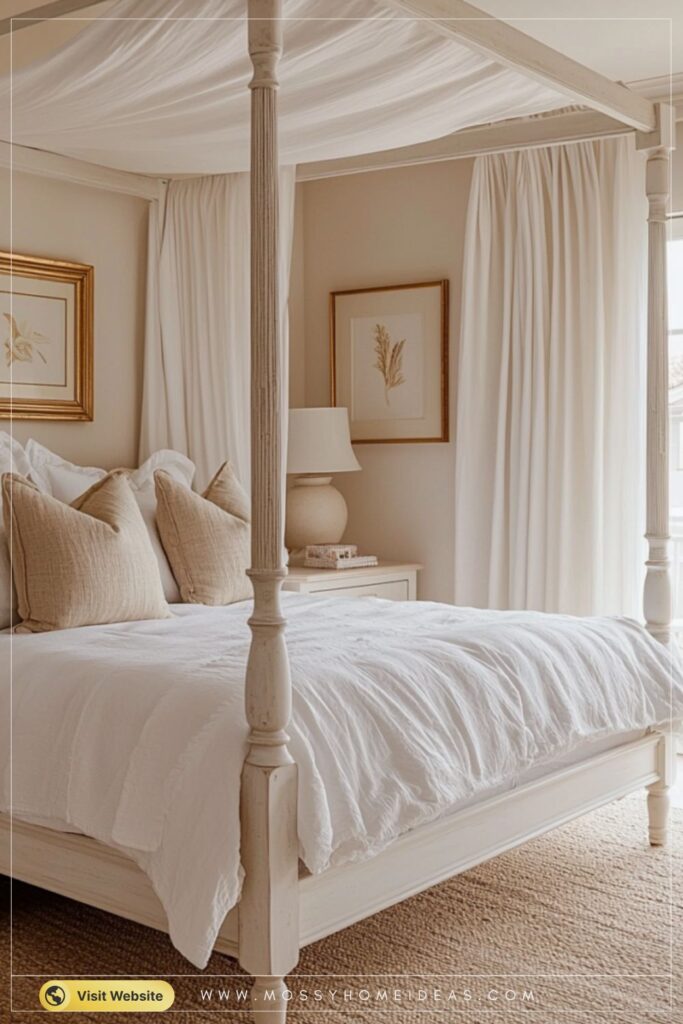 Elegant White Canopy Bed with Romantic Bedroom Décor Ideas