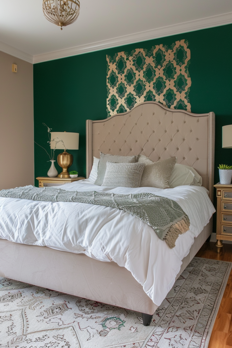 Emerald Gold Moroccan Trellis Bedroom Wall Stencil Ideas