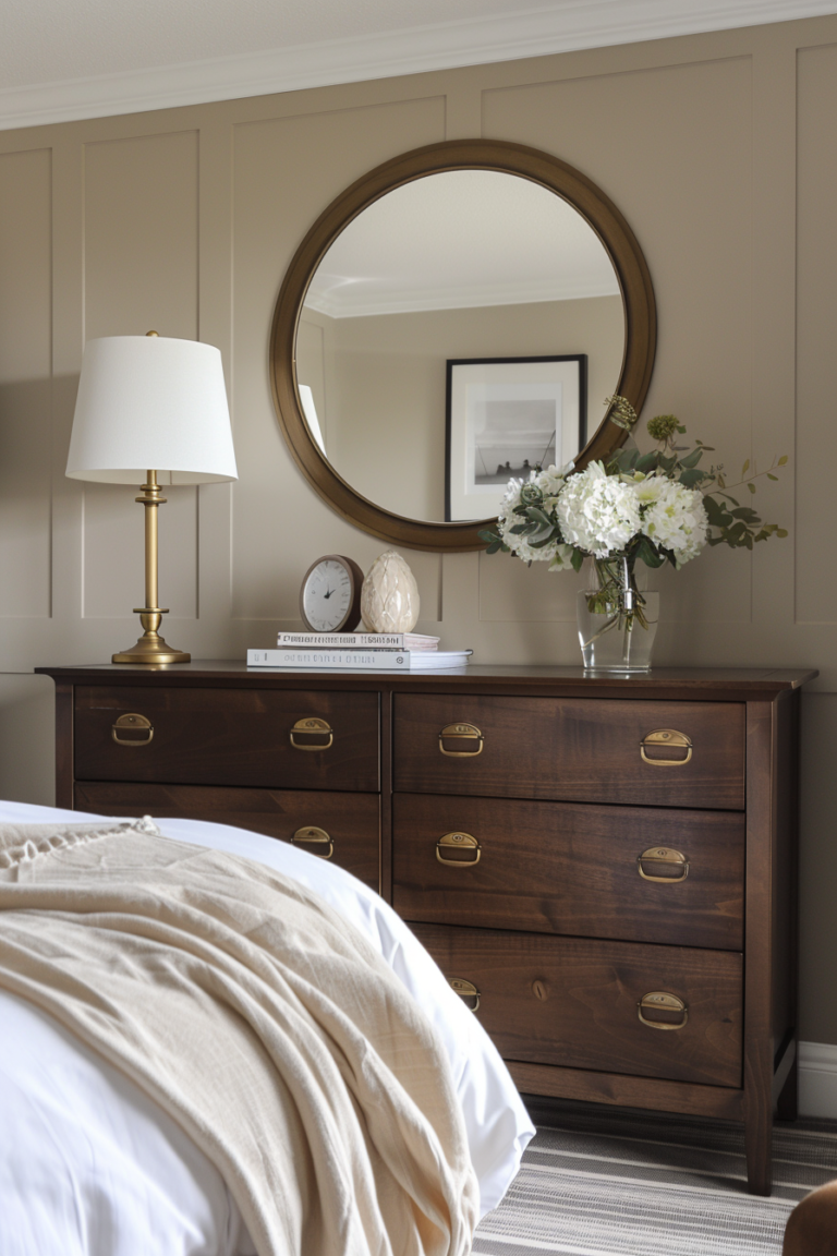 Espresso Taupe Wood Dresser Classic Bedroom Storage Ideas