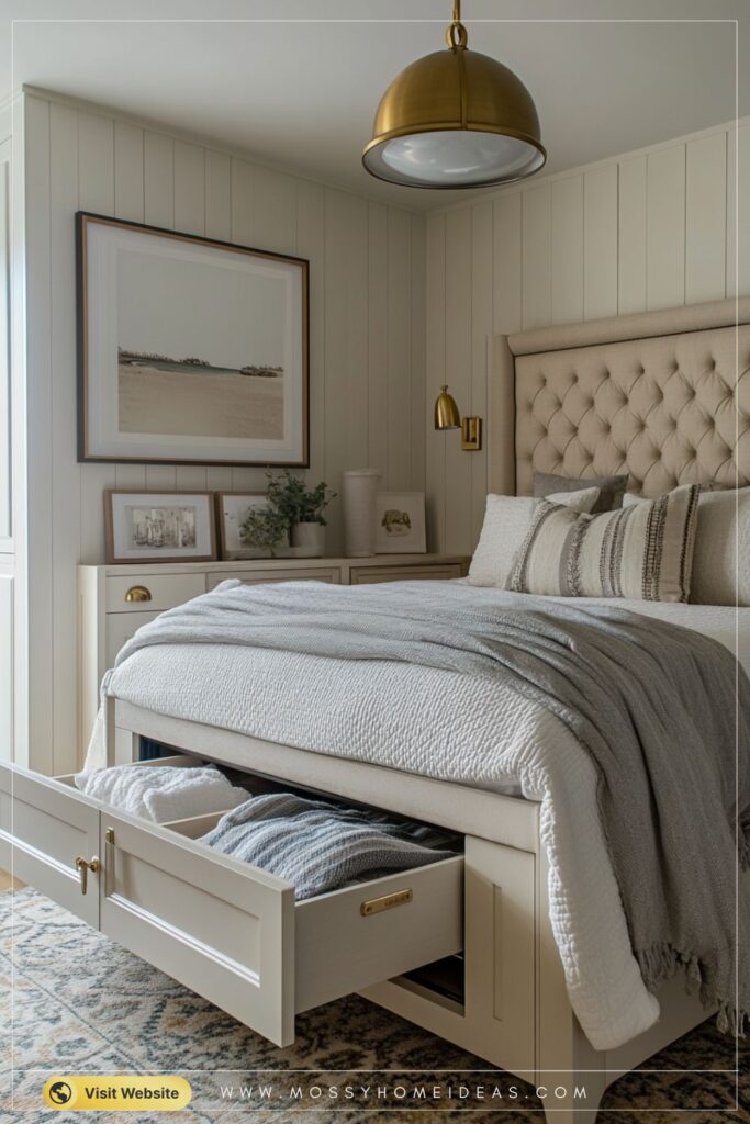 Footboard Pull-Out Drawer Bed in a Cozy Cream Bedroom