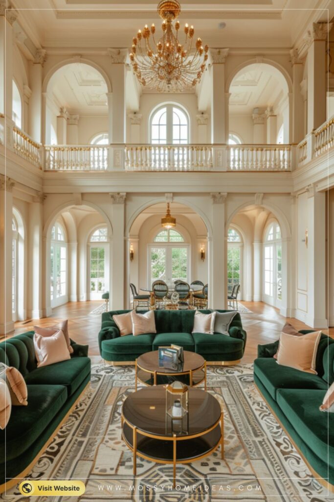 Gold Chandelier Grand Double Height Living Room Decor