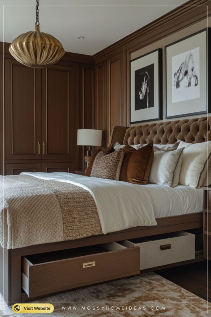 Tufted Headboard Storage Bed in a Warm Terracotta Room
