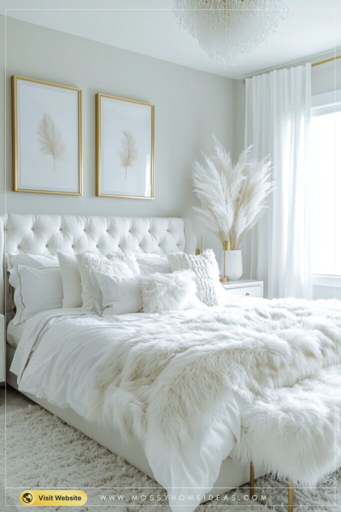 Luxury Glam White Bedroom Aesthetic Gold Décor Ideas