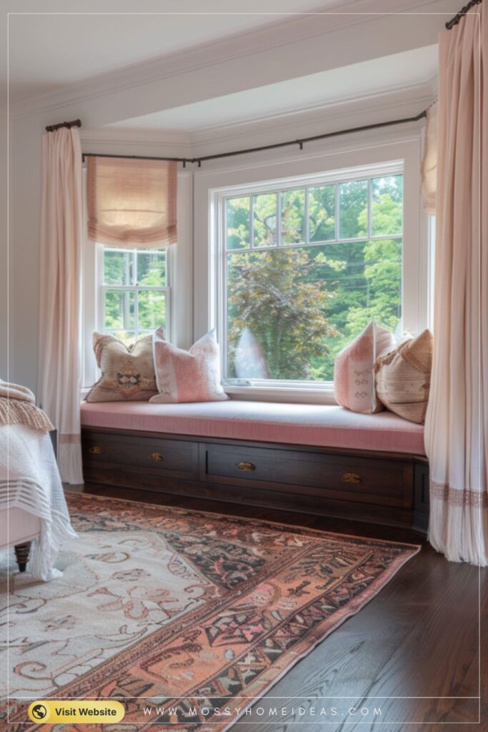 Mahogany Blush Pink Bedroom Window Seat Nook Ideas