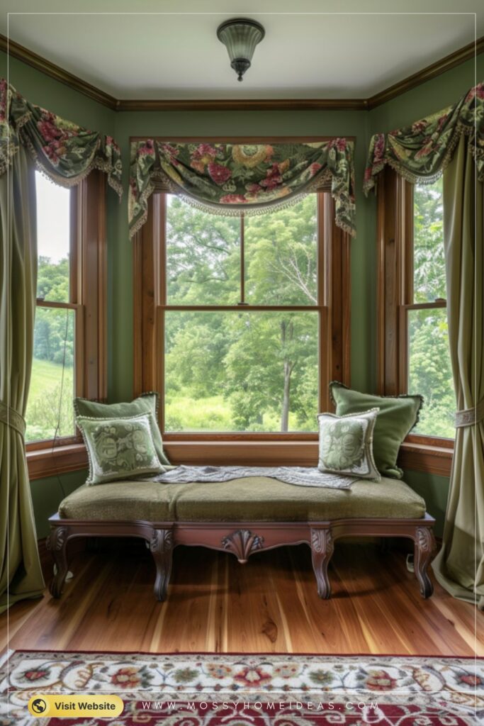 Mahogany Forest Green Bedroom Window Seat Nook Ideas