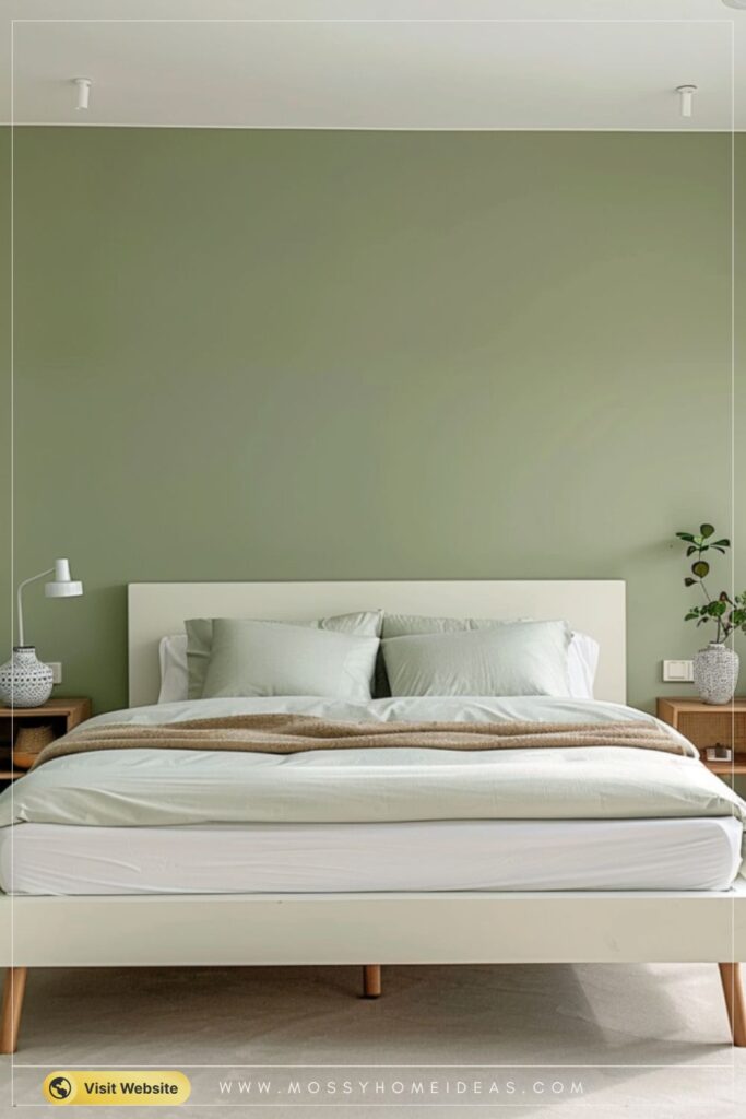 Minimalist Green Scandinavian Bedroom with a Floating Nightstand