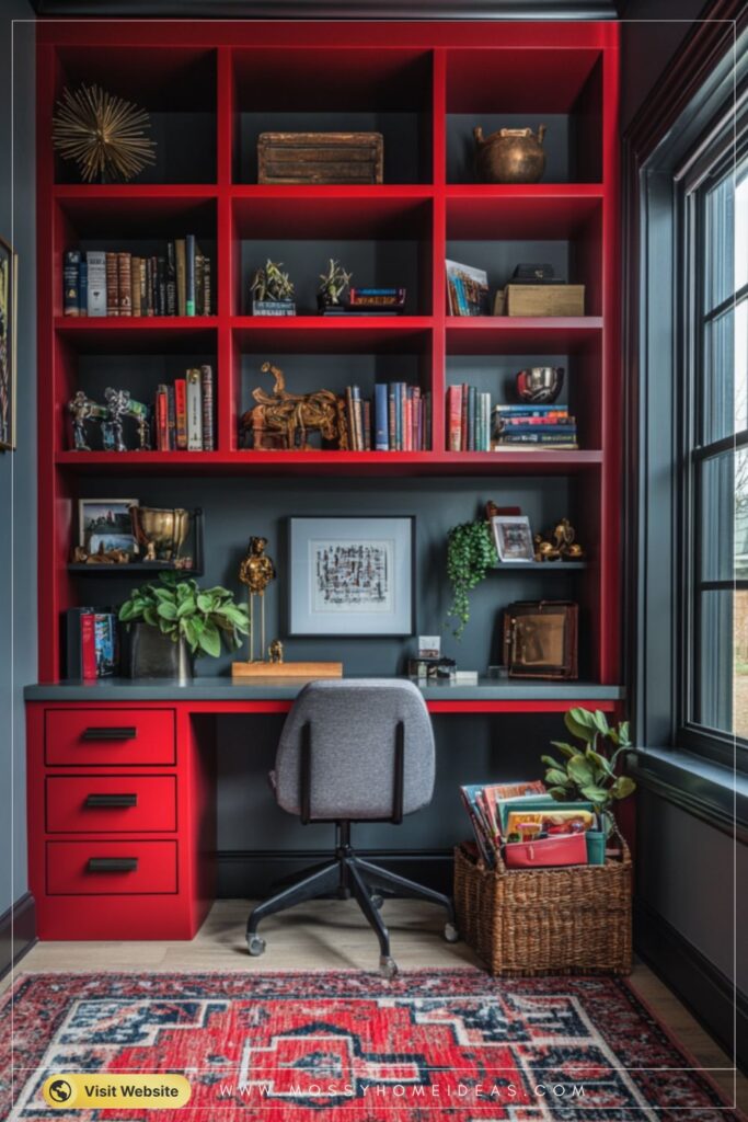 Modern Red Built-In Shelving Ideas for a Boy's Room