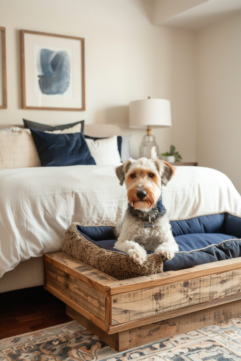 Navy Blue Warm Wood Dog Bed Bedroom Decor Full Room Ideas