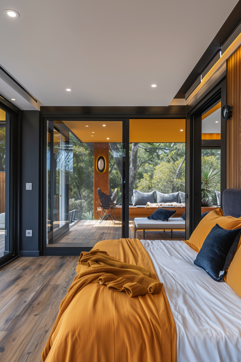 Navy Mustard Bedroom Full Room Patio Door Terrace Ideas
