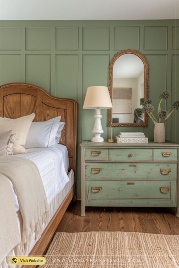 Oak Sage Green Wood Dresser Classic Bedroom Storage