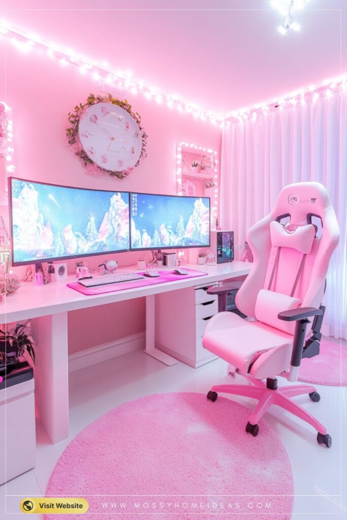 Pink Kawaii Dual Gaming Setup for Couples