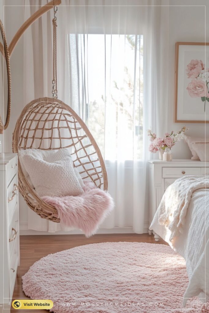 Romantic Dusty-Rose Bedroom with a Swing Chair