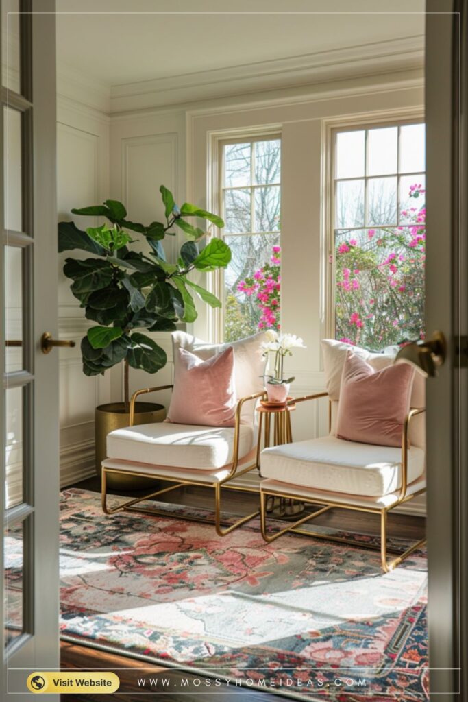 Rose Pink Pillows Bright Gold Luxury Living Room Style