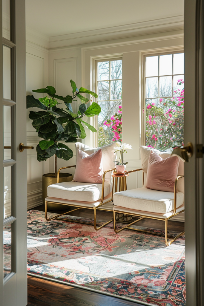 Rose Pink Pillows Bright Gold Luxury Living Room Style