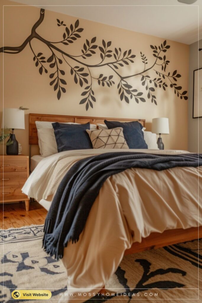 Sand Navy Botanical Vine Bedroom Wall Stencil Ideas