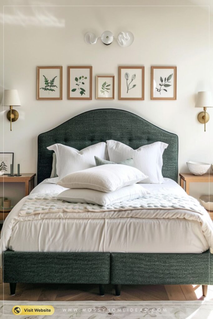 Scandinavian Green Bedroom Ideas with a Statement Headboard Wall