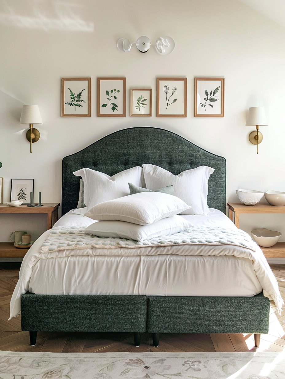 Scandinavian Green Bedroom Ideas with a Statement Headboard Wall