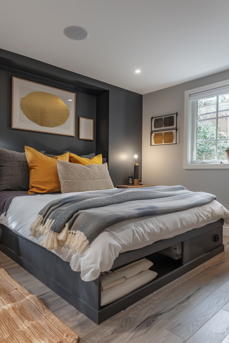 Slate Grey Gold Bonus Room Bedroom Small Space Ideas