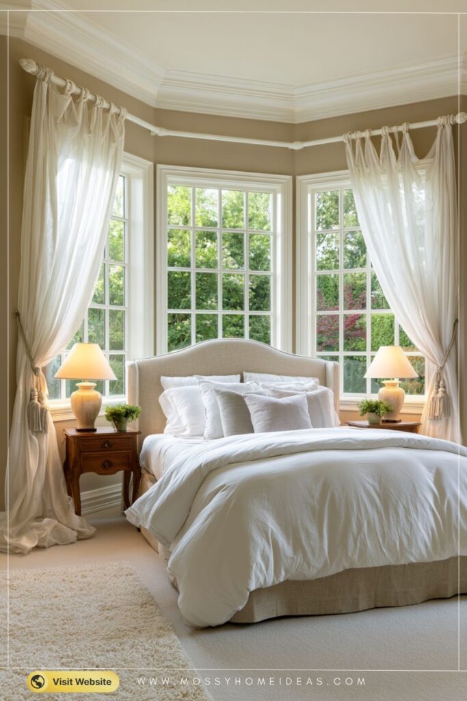 Airy Beige Bedroom With Dreamy Sheer Curtain Windows