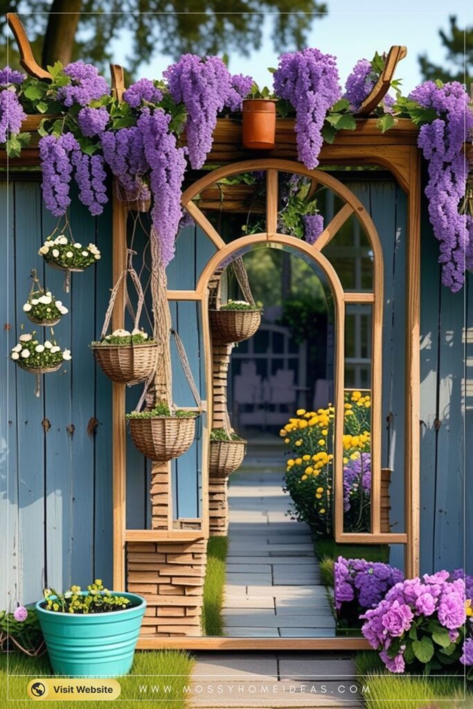 Arched Mirror Wall Decor Cottage Garden Fence