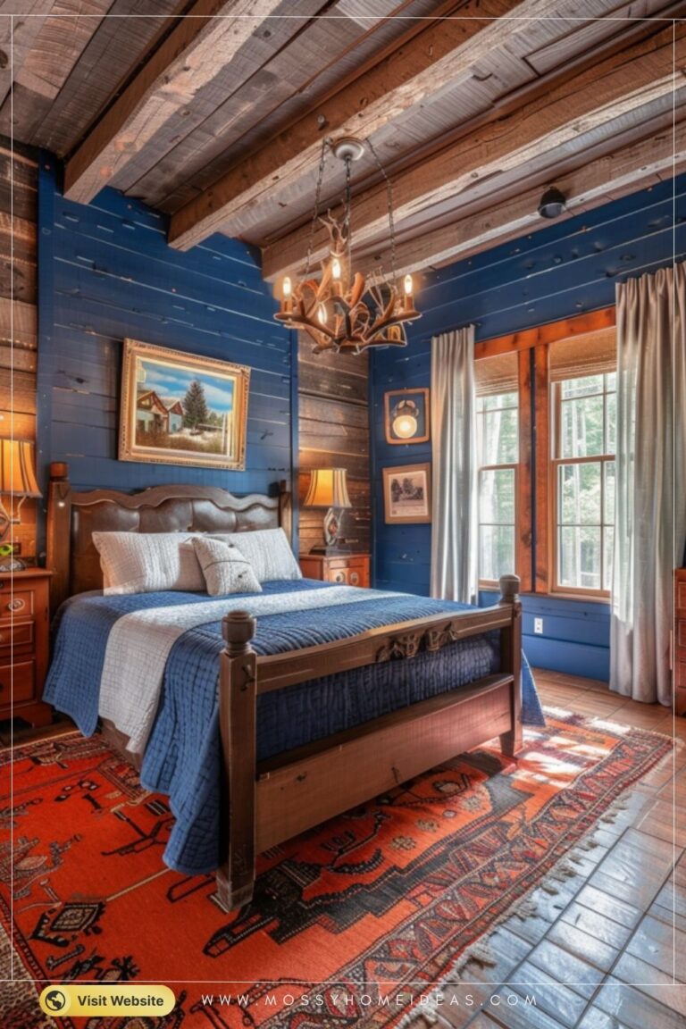 Blue and Rust Red Rustic Bedroom Ideas for a Cozy Cabin Retreat