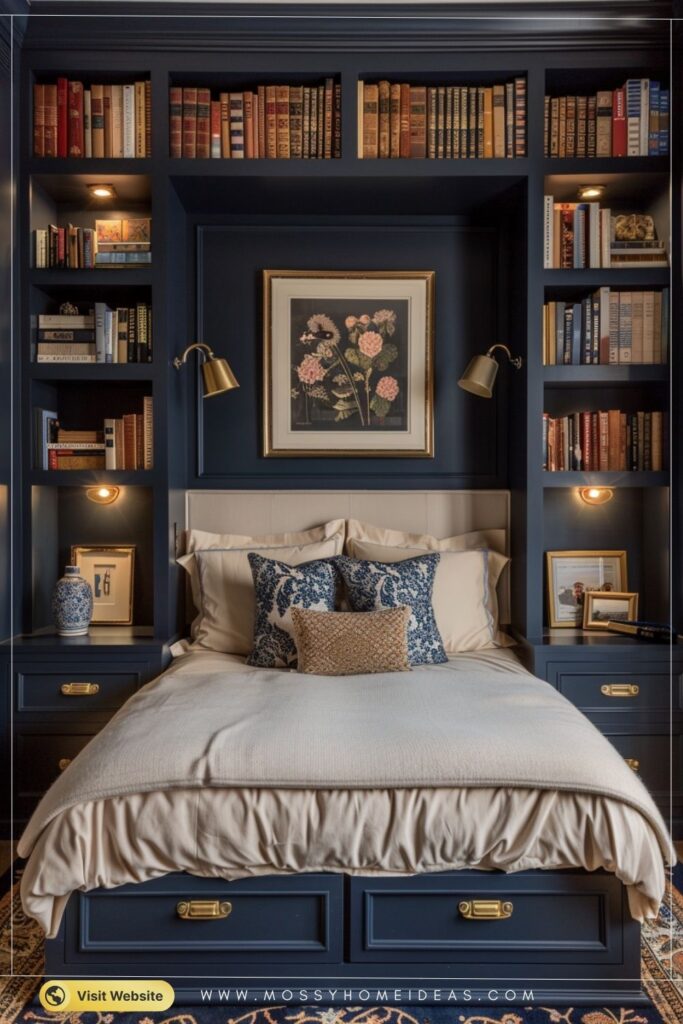 Bold Navy Cubby Bed with Classic Library Feel