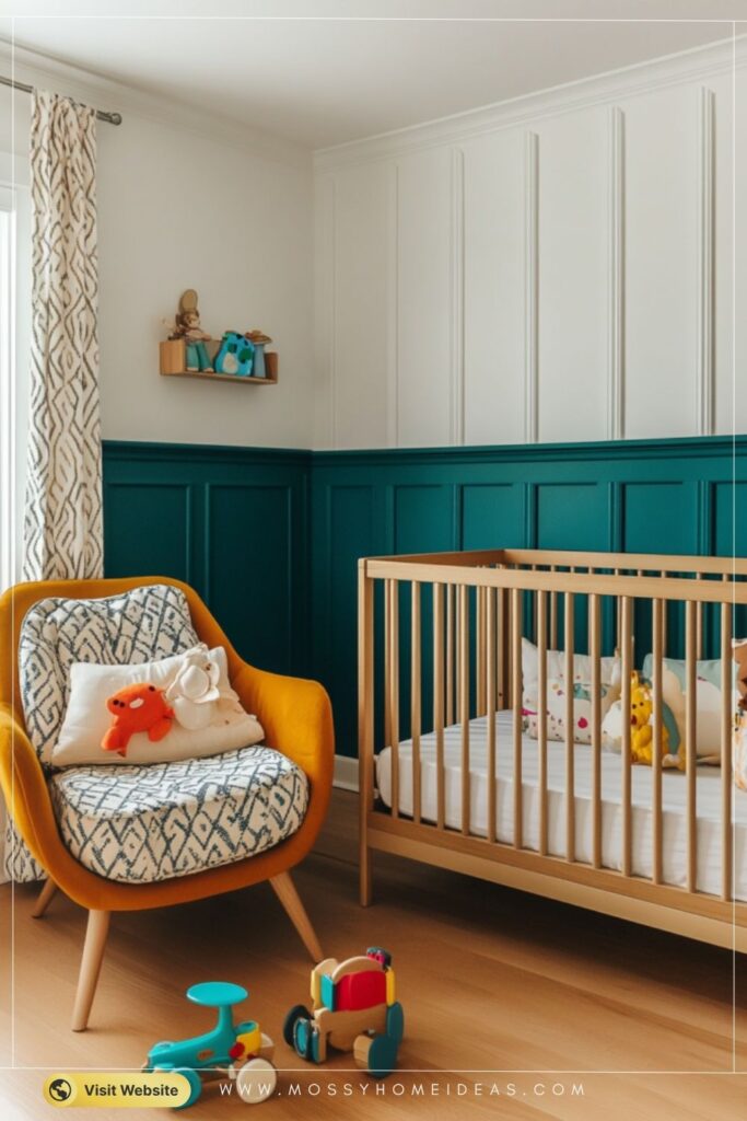 Bold Painted Wainscoting Panels for Baby Room