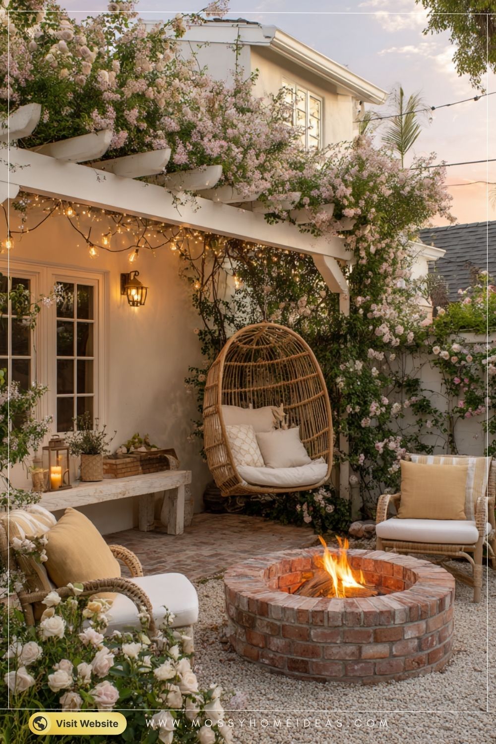 Butter Yellow Fire Pit Patio in Cheerful Cottage Garden