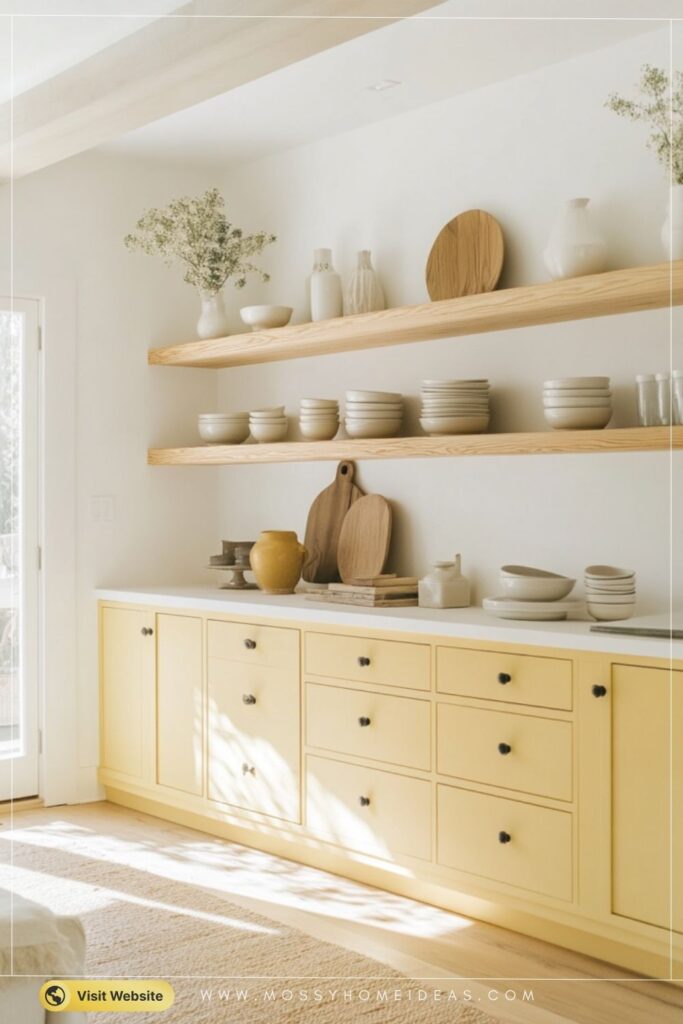 Butter Yellow Floating Shelves for Cheerful Living Spaces