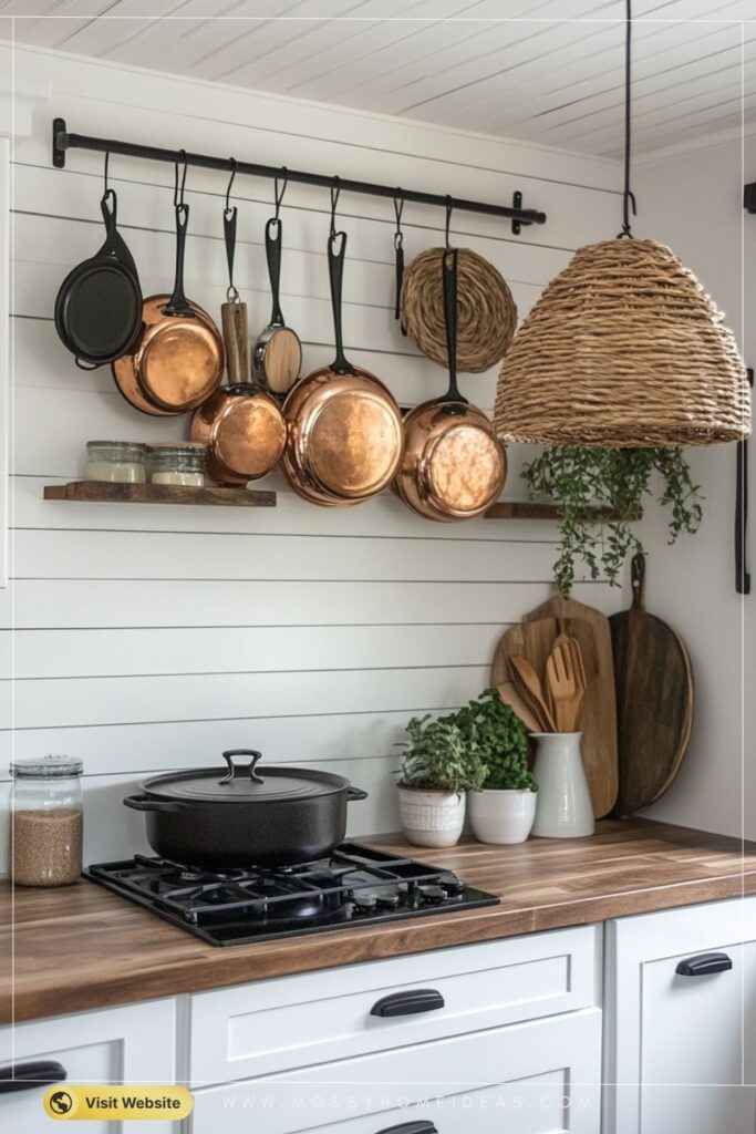 Ceiling Pot Rack in Matte Black for a Farmhouse Kitchen
