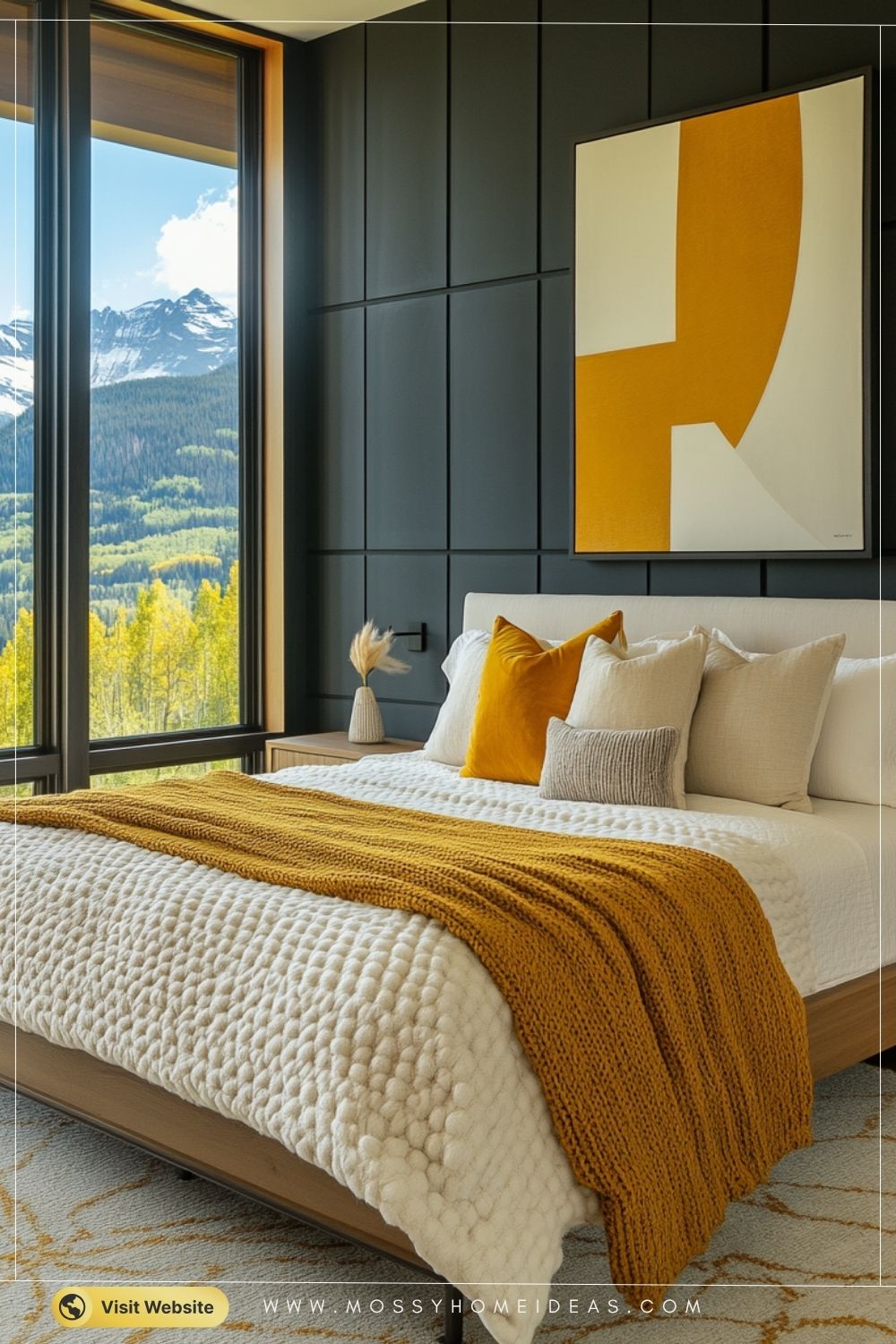 Charcoal Loft Bachelor Bedroom With Mountain
