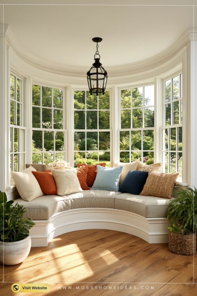 Charming Bay Window Reading Bench Overlooking Green Gardens
