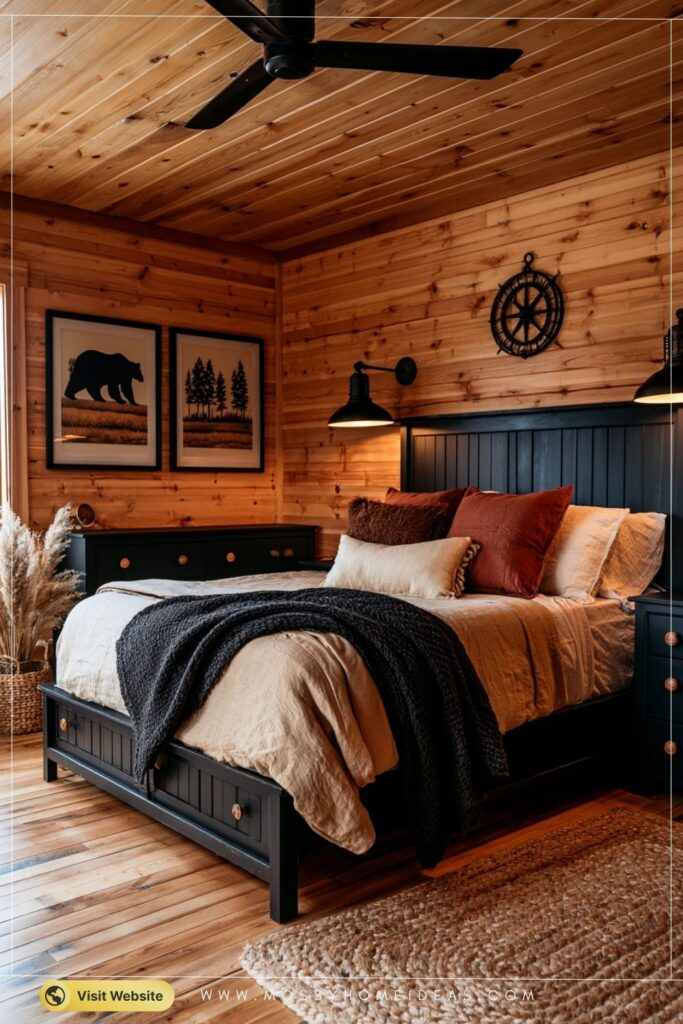 Charming Country Cabin Bedroom With Wild Bear Accents