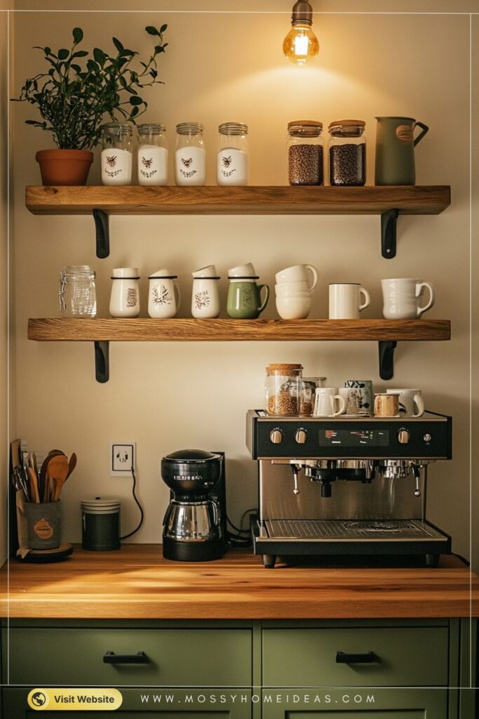 Coffee Station Nook in Olive Green for a Cozy Kitchen Corner