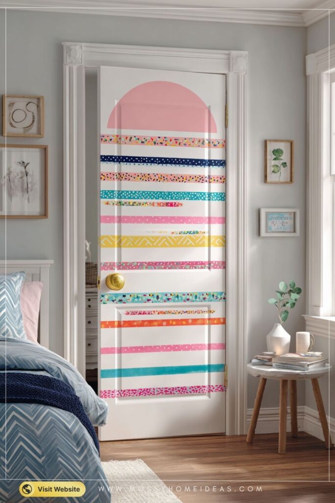 Colorful Washi Tape Bedroom Door DIY Decor Idea