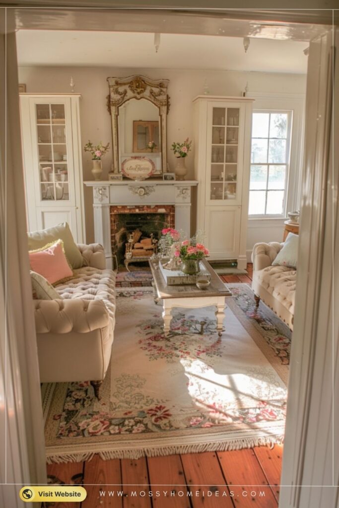 Coral and Sage Pillows Bright French Provincial Living Room