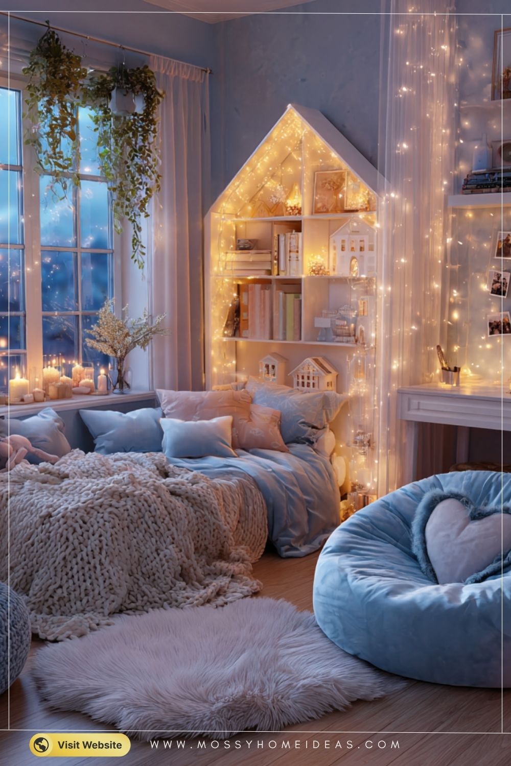 Cozy Aesthetic Teen Bedroom with Warm Twinkling Fairy Lights