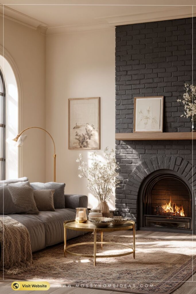 Cozy Charcoal Gray Brick Fireplace Ideas for a Modern Living Room