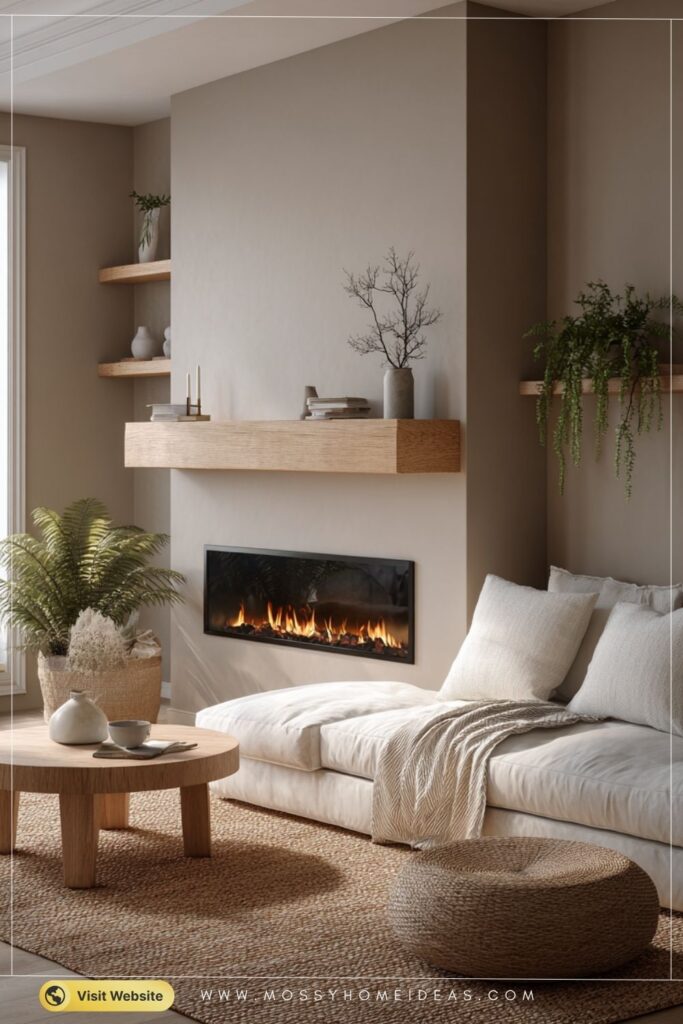 Cozy Electric Fireplace Insert with a Warm Wood Mantel