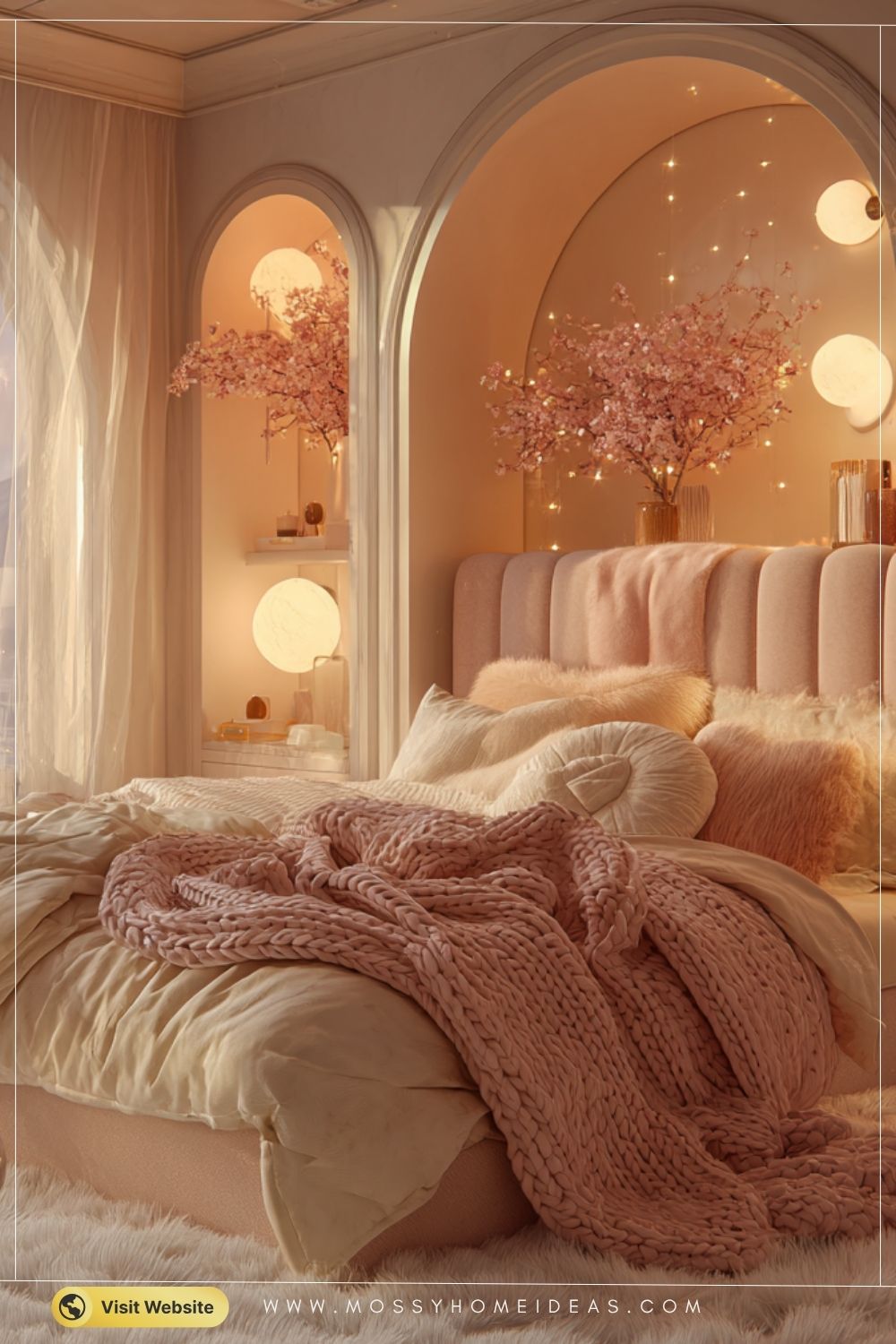 Cozy Peach Aesthetic Bedroom with Cherry Blossom Glow